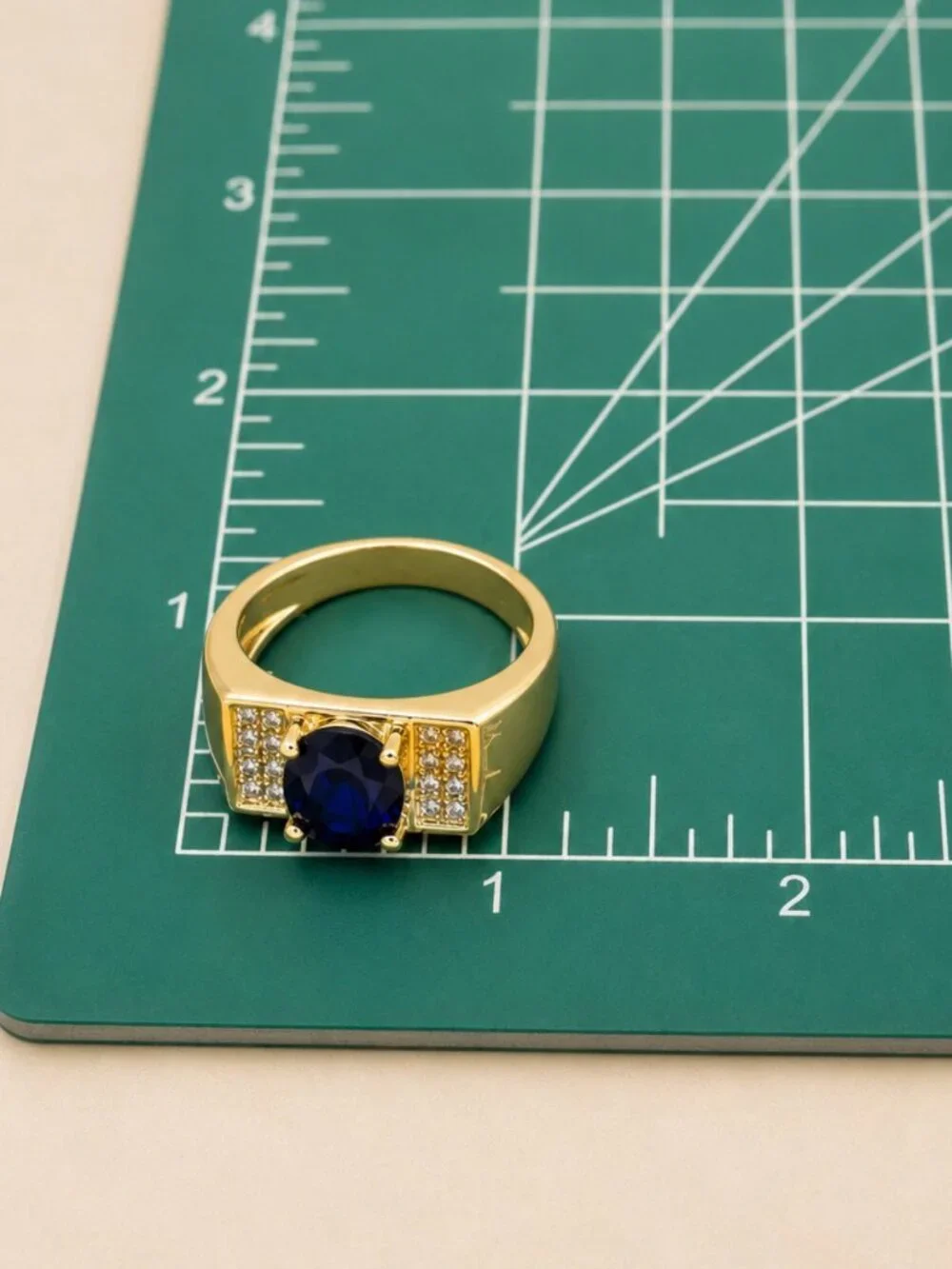 Deep Blue Saphire Statement Ring-14K Gold Plated-Unisex-Brand New